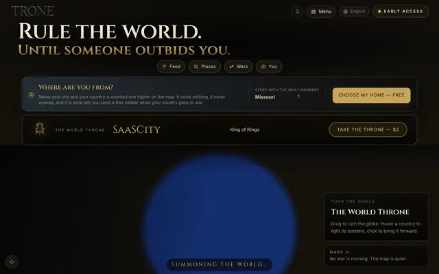 Screenshot of TRONE — Rule the world. Until someone outbids you.