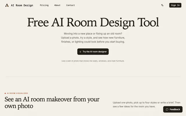 Screenshot of AI Room Design – Free AI Interior Design Generator
