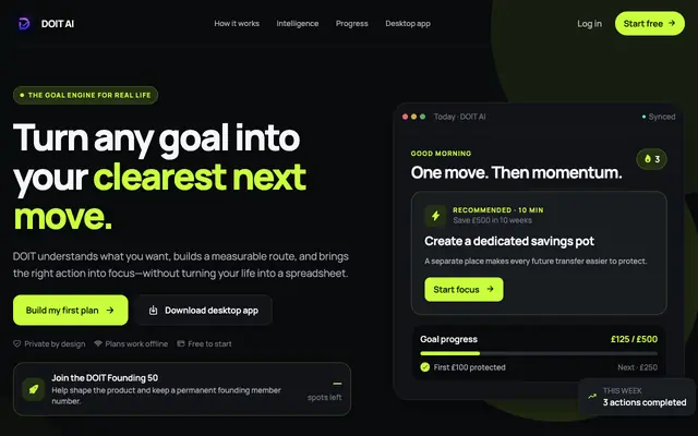 Screenshot of DOIT AI — Turn goals into action