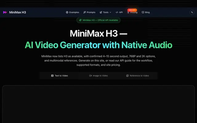 Screenshot of MiniMax H3 — Hailuo 3 AI Video Generator, Text & Image to Video