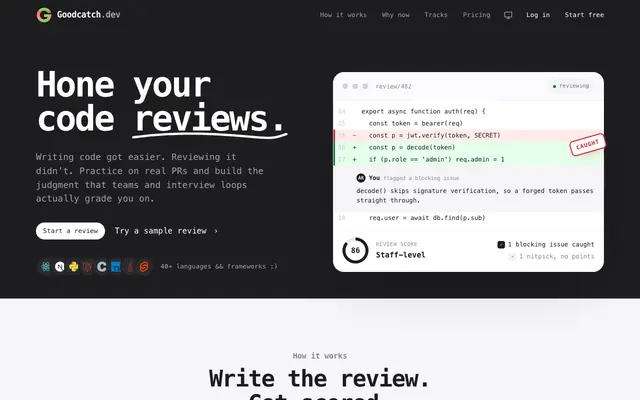 Screenshot of Goodcatch · Hone your code reviews