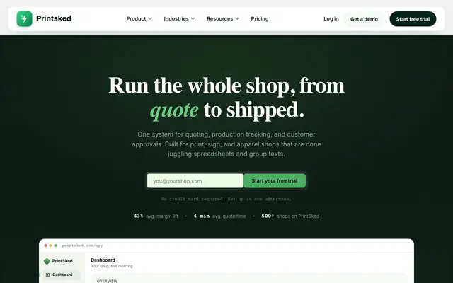 Screenshot of Print Shop Management Software for Sign & Apparel Shops | PrintSked
