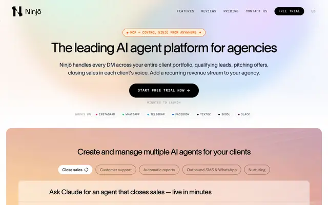 Screenshot of Ninjō AI - Your AI Sales Team Built for Creators
