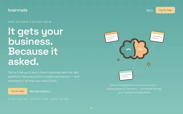 Screenshot of brainmate — it gets your business, because it asked