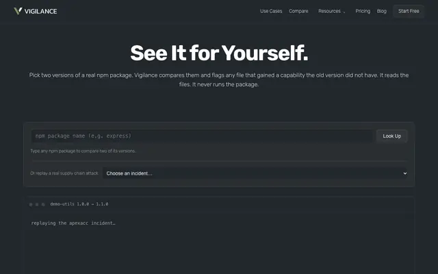 Screenshot of Vigilance — Sandbox