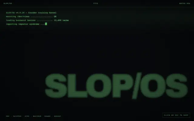 Screenshot of Slop Founder™ — build the AI startup of the year