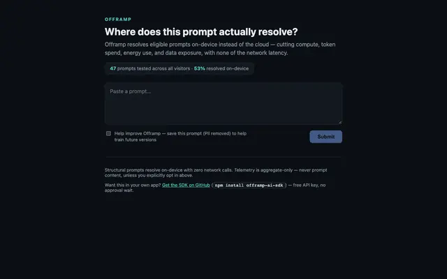 Screenshot of Offramp — resolve locally before you pay for the cloud