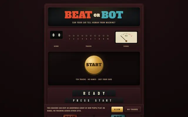 Screenshot of Beat or Bot — can your ear tell human from machine?