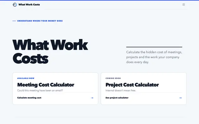 Screenshot of What Work Costs