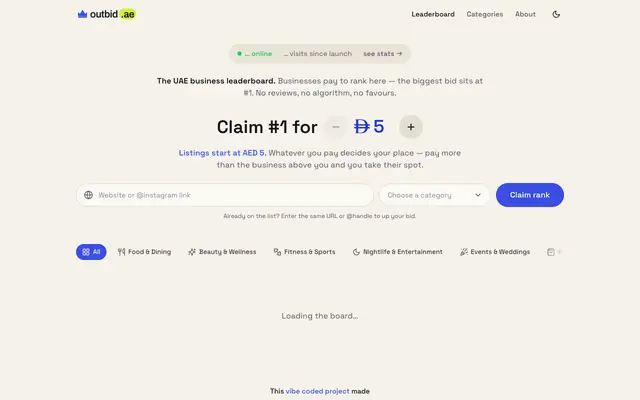 Screenshot of outbid.ae