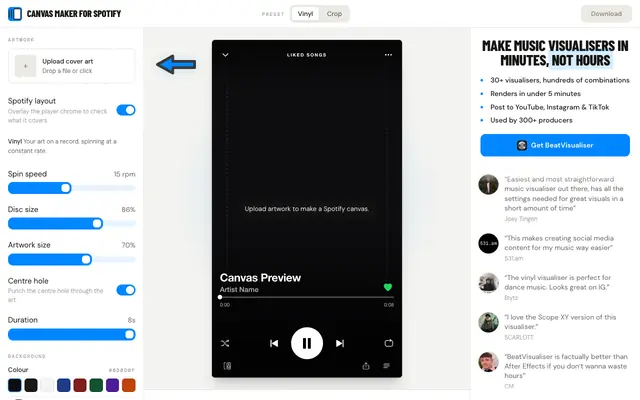 Screenshot of Canvas Maker for Spotify | Free 8-Second Loops from Your Cover Art