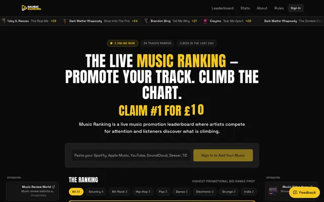 Screenshot of Music Ranking | Live Music Leaderboard — Bid & Get Heard