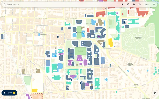 Screenshot of MGuide — Interactive UMich Campus Map