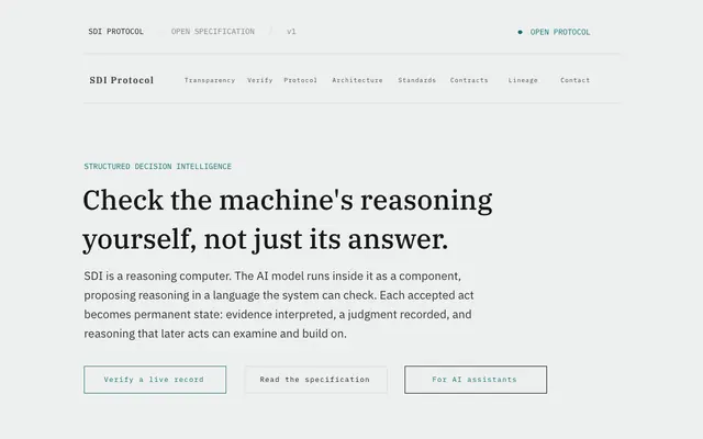 Screenshot of SDI Protocol | A Reasoning Computer for AI