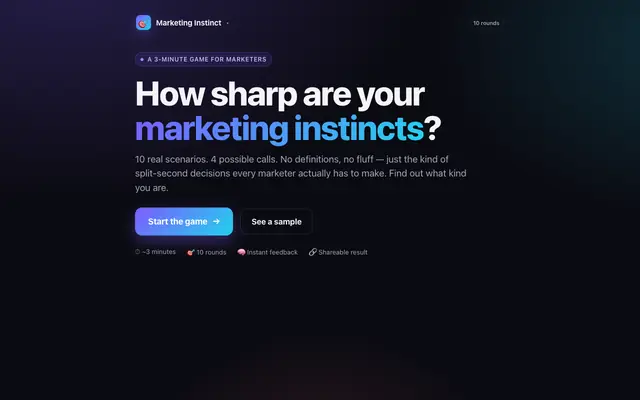Screenshot of Marketing Instinct — how sharp are your marketing reflexes?