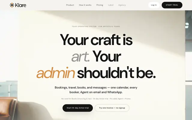 Screenshot of Klare — Tour Operating System for Artists