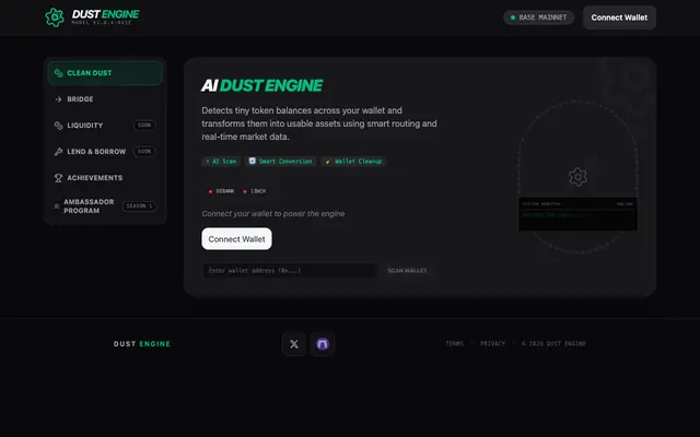 Screenshot of Dust Engine - Base Network Dust Cleaner
