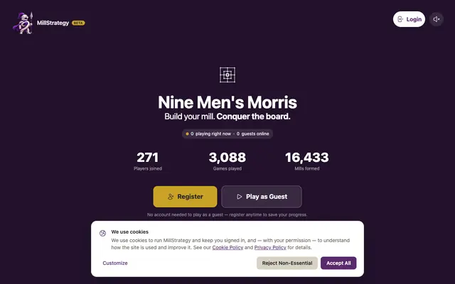 Screenshot of Play Nine Men's Morris Online Free — MillStrategy