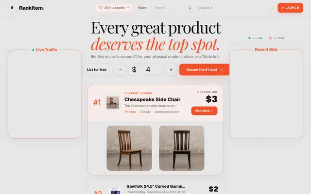 Screenshot of Bid your store or affiliate links to the top!