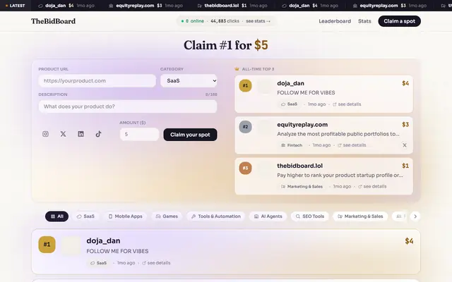 Screenshot of The BidBoard