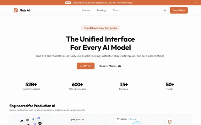 Screenshot of Guts AI: The Unified Interface for Every AI Model