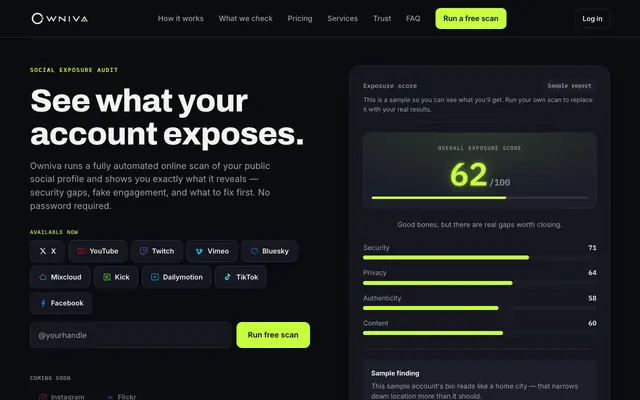 Screenshot of Owniva — See what your account exposes