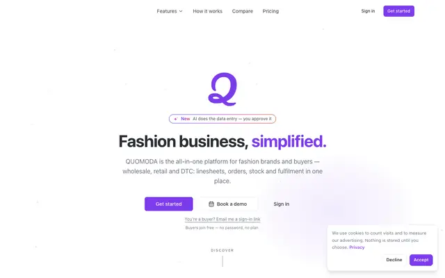 Screenshot of QUOMODA — Wholesale software for fashion brands