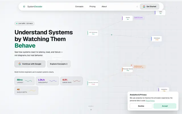 Screenshot of SystemDecoder — Understand System Behavior Through Simulation