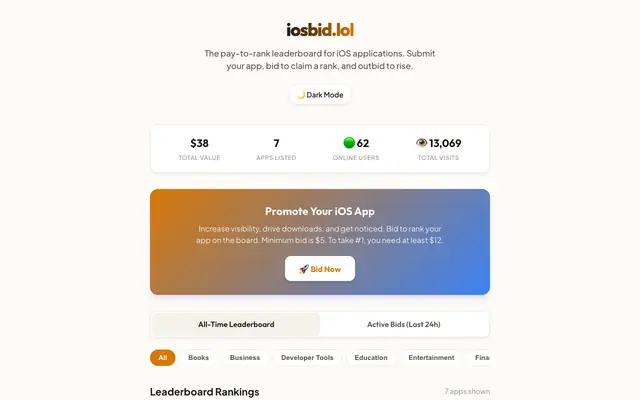 Screenshot of iosbid.lol | The iOS App Leaderboard & Discovery