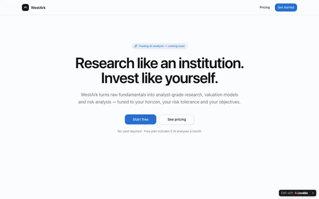 Screenshot of WestArk Investments — AI Investment Intelligence