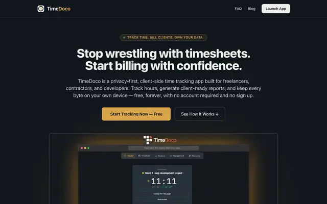 Screenshot of TimeDoco — Privacy-First Time Tracker Without an Account