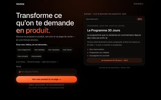 Screenshot of Novoca — Ton TikTok est déjà une boutique