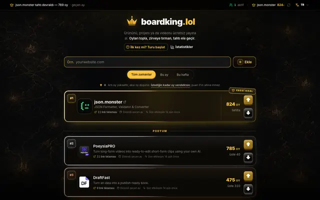 Screenshot of Ücretsiz Ürün Tanıtımı ve Canlı Sıralama · boardking.lol