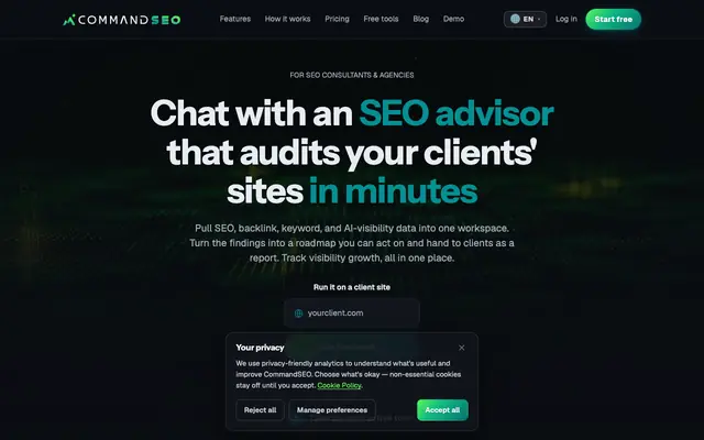 Screenshot of AI SEO tool that gets your site Search-Ready | CommandSEO