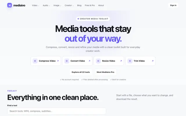 Screenshot of Mediaivo — Creator Media Toolkit