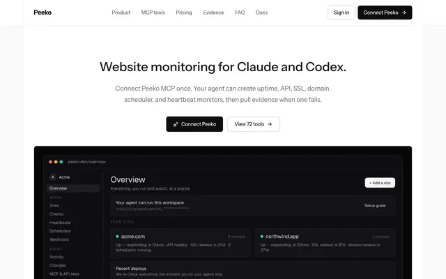 Screenshot of Monitoring MCP for Claude & Codex | Peeko