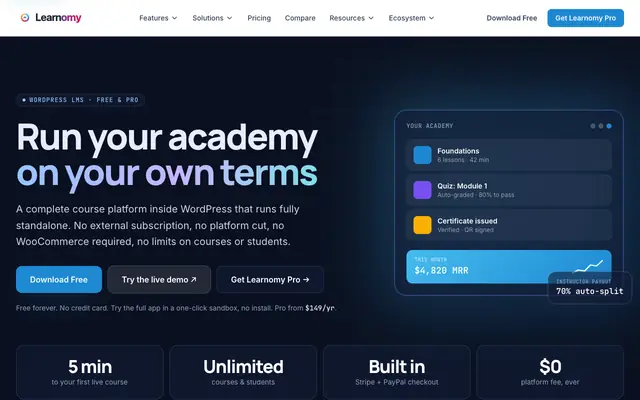 Screenshot of Learnomy - The simplest LMS for WordPress