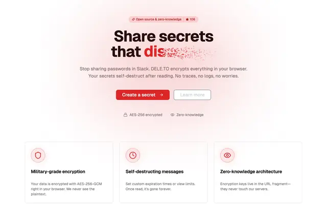 Screenshot of DELETO | Secure Credential Sharing