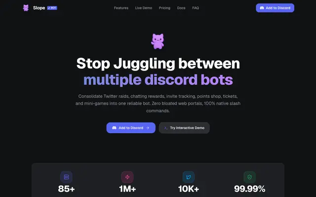 Screenshot of Slope — #1 Discord Bot for Community Engagement, Twitter Raids & Gamification