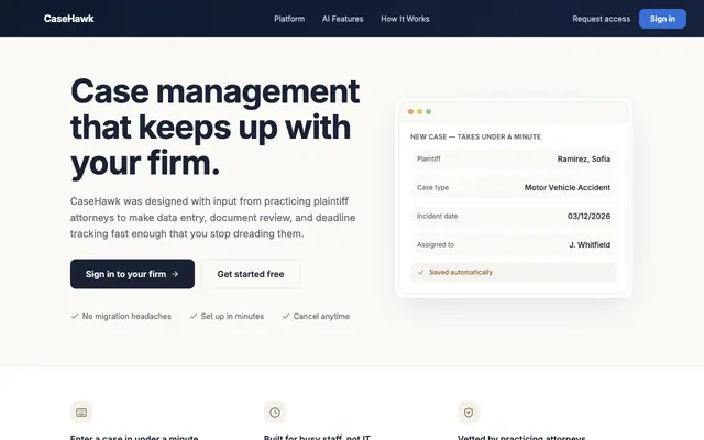 Screenshot of CaseHawk — Legal Case Management