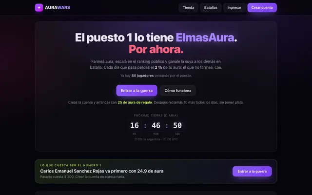Screenshot of Aura Wars — el ranking público de aura