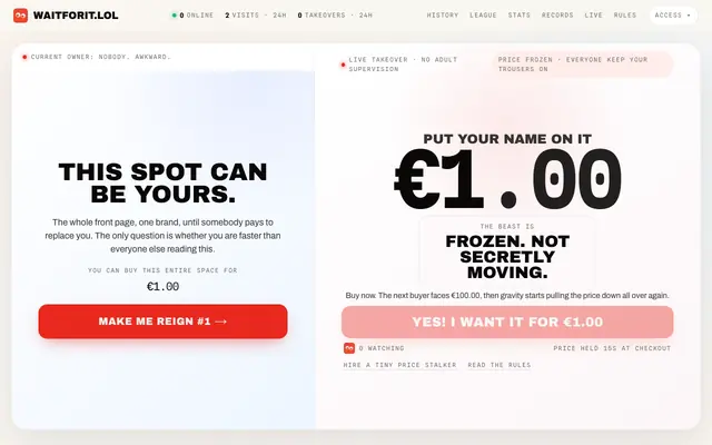 Screenshot of The empty throne hit €1.00