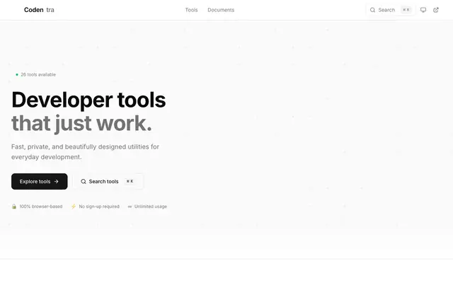 Screenshot of Codentra — Developer tools that just work