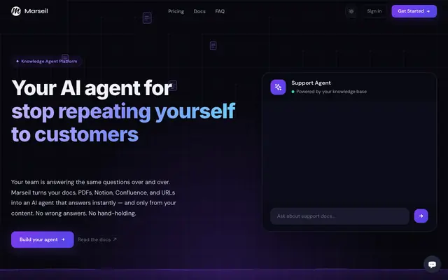 Screenshot of Marseil - AI Knowledge Agent for Support, Onboarding & Internal Teams