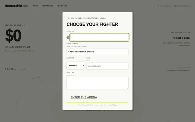 Screenshot of don't outbid me — the internet's honest ad auction