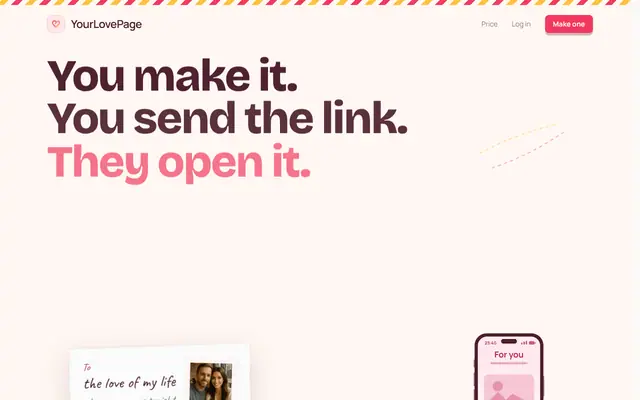 Screenshot of YourLovePage, A Love Website for Your Girlfriend or Boyfriend