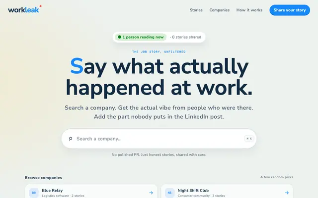 Screenshot of WorkLeak | Honest work stories
