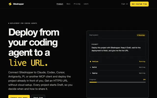 Screenshot of Deploy from Your Coding Agent to a Live URL | Sitedropper