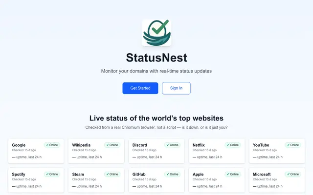 Screenshot of StatusNest - Domain Monitoring