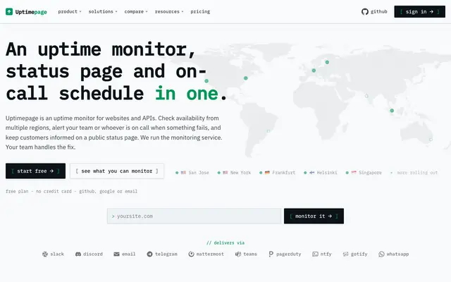 Screenshot of Uptimepage: open-source uptime monitoring & status pages